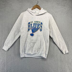 Vintage St Louis Blue Sweatshirt Boys Medium Gray Hoodie Graphic Pullover 90s